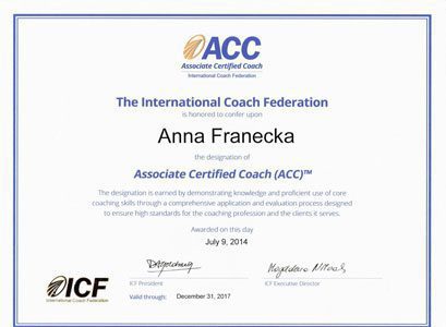 Certyfikat Anna Francecka ICF